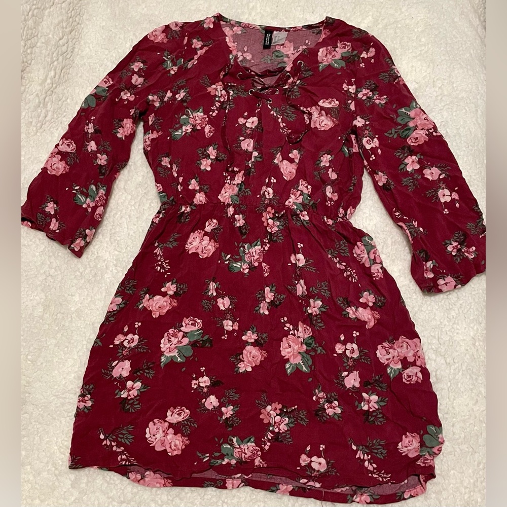 Burgundy Lace Up neck dress - Picture 4 of 7